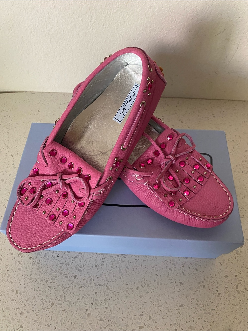 Mimisol Pink Jeweled Kiltie Leather Loafers